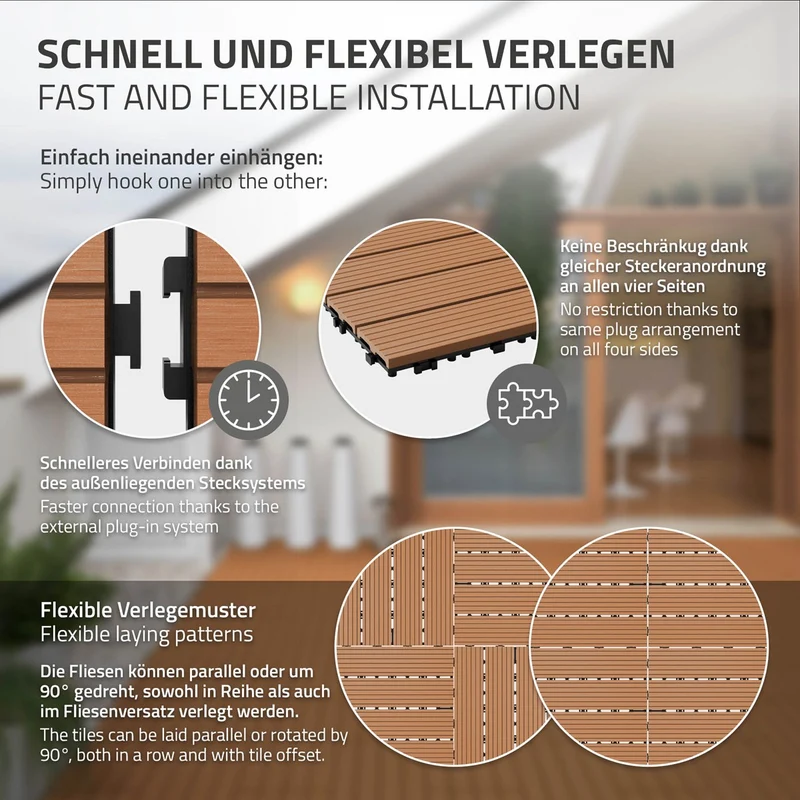 B-Ware Terrassenfliesen 60x30 cm 6er Set für 1m² Hellbraun aus WPC