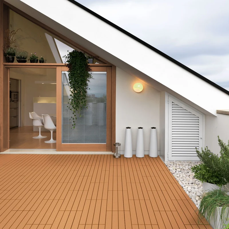 B-Ware Terrassenfliesen 60x30 cm 6er Set für 1m² Hellbraun aus WPC