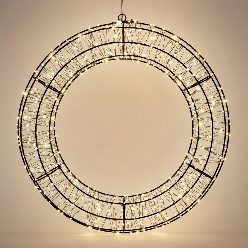 ECD Germany | LED Weihnachtskranz Ø38 cm Warmweiß Weihnachtsdeko mit Lichterkette Lichterkranz Fenster Weihnachtsbeleuchtung Außen 480LED Timer