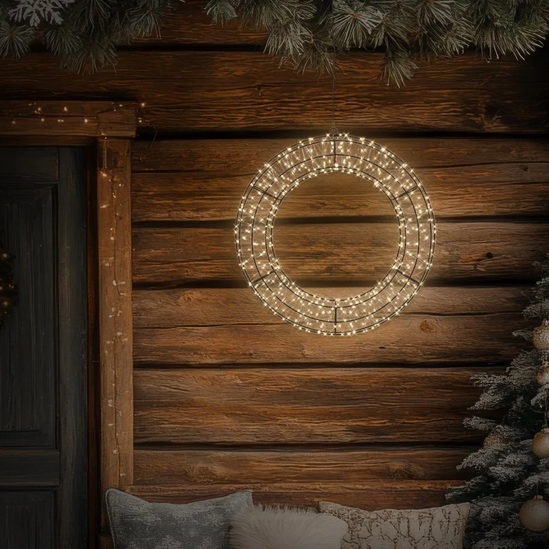 ECD Germany | LED Weihnachtskranz Ø38 cm Warmweiß Weihnachtsdeko mit Lichterkette Lichterkranz Fenster Weihnachtsbeleuchtung Außen 480LED Timer