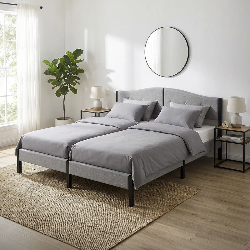 Polsterbett 180x200 cm, Grau, Doppelbett mit stabilem Bettgestell, Bett mit gepolstertes Kopfteil & Lattenrost, Jugendbett ML-Design