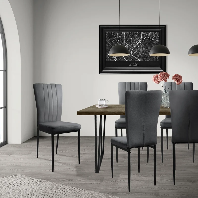 B-Ware Esszimmerstuhl 4er Set Grau mit Samtbezug und Metallbeinen Küchenstuhl ML-Design