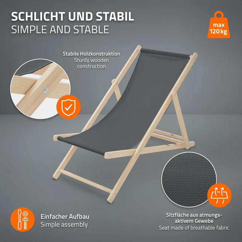 Gartenstuhl Strandliege Liegestuhl Sonnenliege Anthrazit aus Holz klappbar