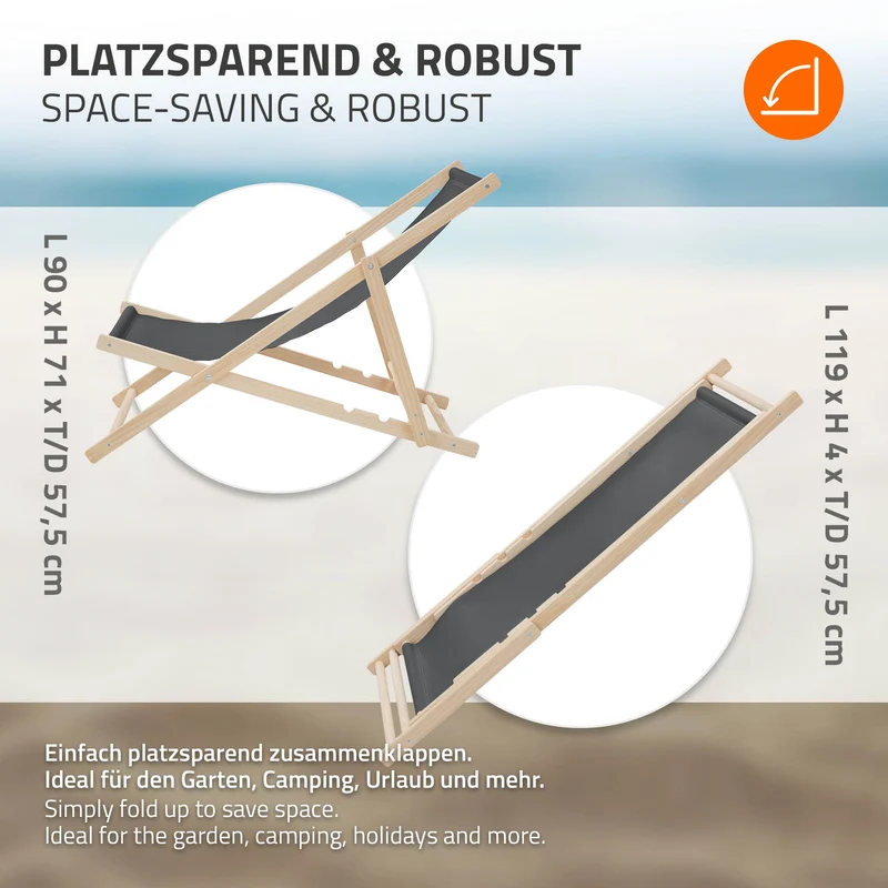 Gartenstuhl Strandliege Liegestuhl Sonnenliege Anthrazit aus Holz klappbar