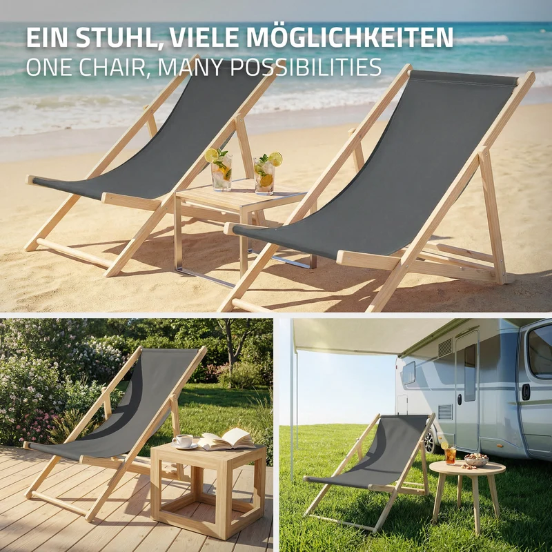 Gartenstuhl Strandliege Liegestuhl Sonnenliege Anthrazit aus Holz klappbar