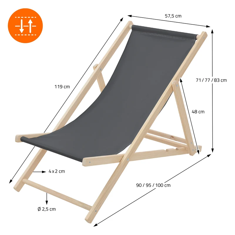 Gartenstuhl Strandliege Liegestuhl Sonnenliege Anthrazit aus Holz klappbar