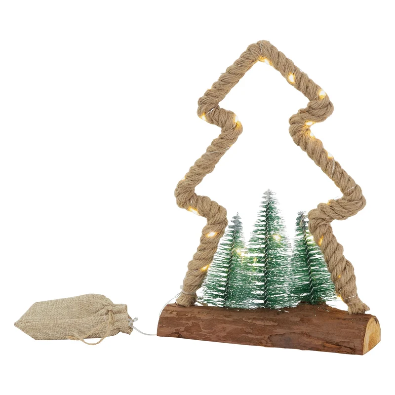 Deko LED Weihnachtsbaum aus Juteseil Standfigur 30 cm warmweiß mit Timerfunktion