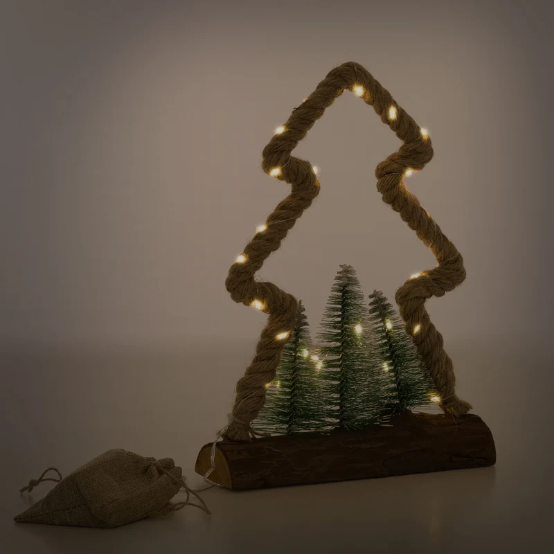 Deko LED Weihnachtsbaum aus Juteseil Standfigur 30 cm warmweiß mit Timerfunktion