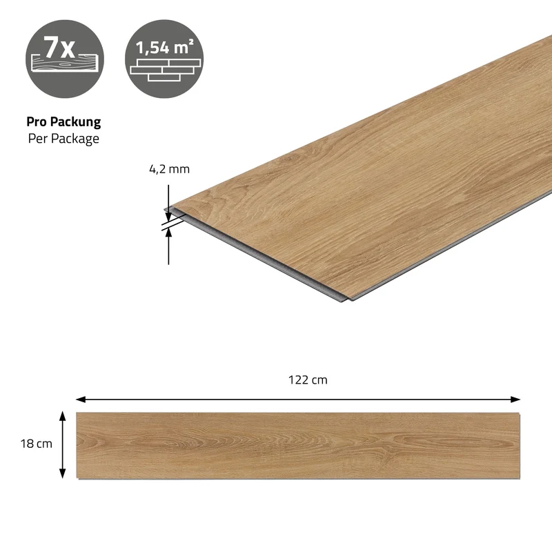 PVC Vinylboden Bodenbelag 5er Set 7 Dielen 4,2mm für 1,54m² mit Klick-System Eiche Sandbar ML-Design
