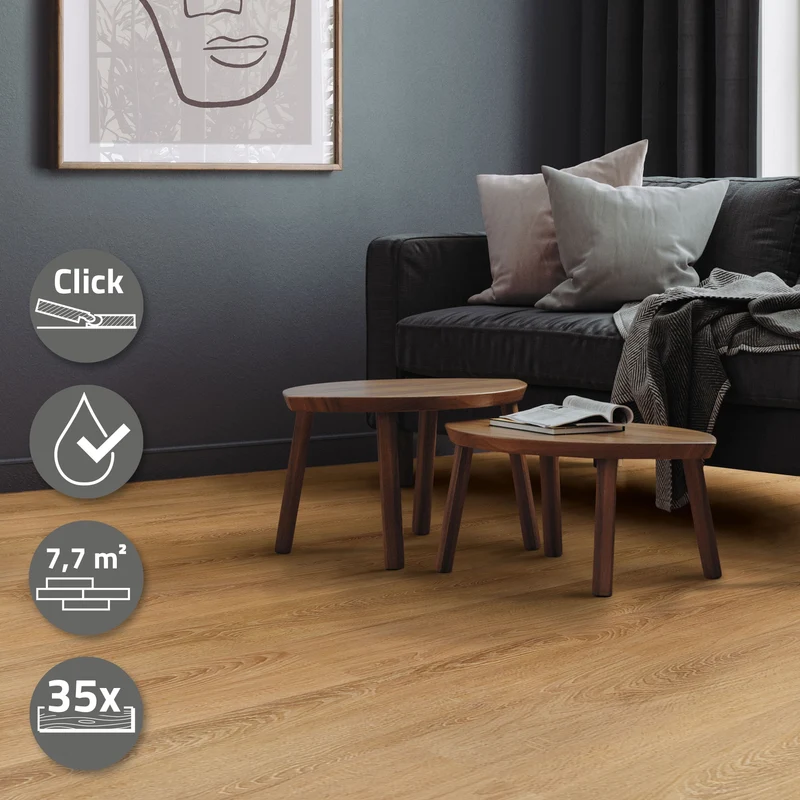 PVC Vinylboden Bodenbelag 5er Set 7 Dielen 4,2mm für 1,54m² mit Klick-System Eiche Sandbar ML-Design