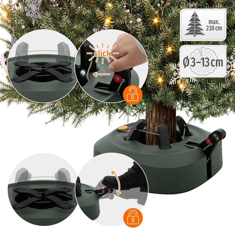 ECD Germany | Weihnachtsbaumständer mit Wassertank & Fußpedal 32 cm Grün Christbaumständer für Bäume bis 230 cm Tannenbaumständer mit Einseiltechnik