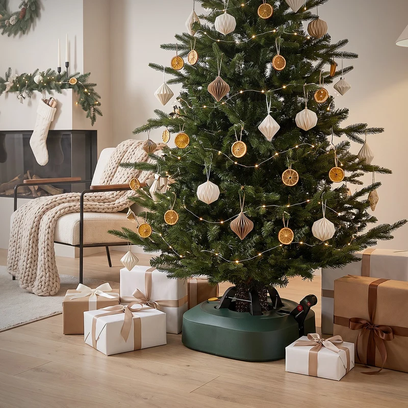 ECD Germany | Weihnachtsbaumständer mit Wassertank & Fußpedal 32 cm Grün Christbaumständer für Bäume bis 230 cm Tannenbaumständer mit Einseiltechnik