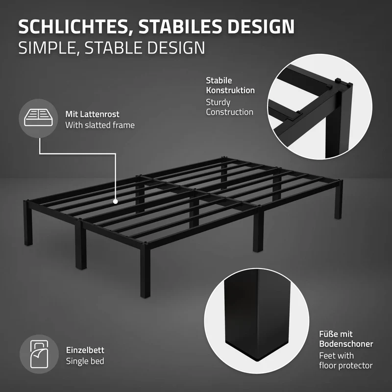 B-Ware Bettgestell Doppelbett 120x200 cm aus Metall Schwarz mit Lattenrost ML-Design