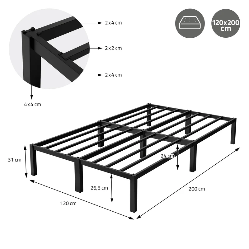 B-Ware Bettgestell Doppelbett 120x200 cm aus Metall Schwarz mit Lattenrost ML-Design