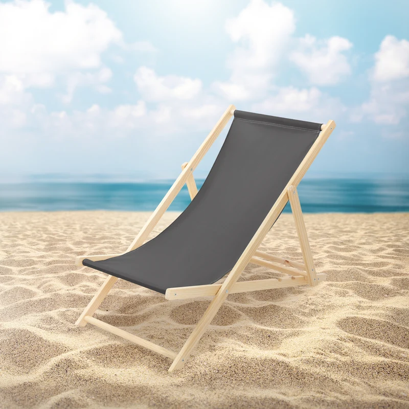 Gartenliege Holz 2er Set Beachstuhl klappbarer Strandstuhl Strandliege Campingliege Sonnenliege Anthrazit Klappliegestuhl Relaxliege