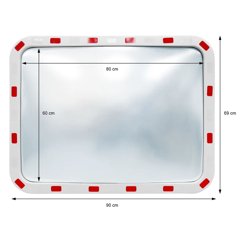 Verkehrsspiegel Sicherheitsspiegel 80x60 cm konvex mit Reflektoren inklusive Halterung