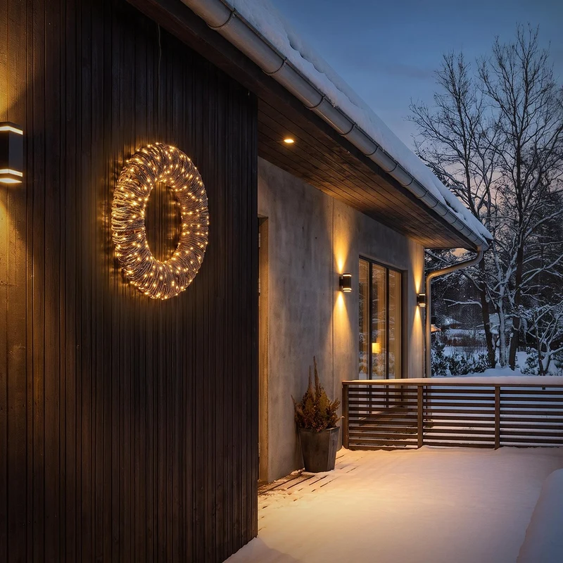 ECD Germany | LED Weihnachtskranz Ø38 cm Metall/Seil Warmweiß Weihnachtsdeko mit Lichterkette 400 LED Timer Lichterkranz Weihnachtsbeleuchtung Außen