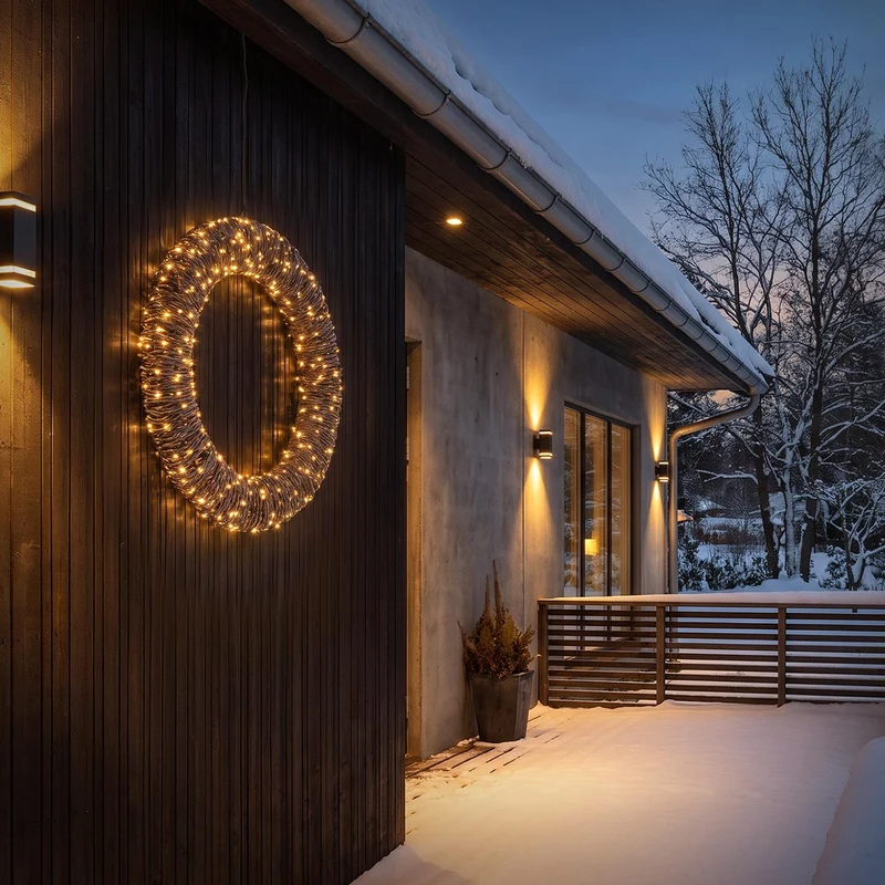 ECD Germany | LED Weihnachtskranz Ø50 cm Metall/Seil Warmweiß Weihnachtsdeko mit Lichterkette 500 LED Timer Lichterkranz Weihnachtsbeleuchtung Außen