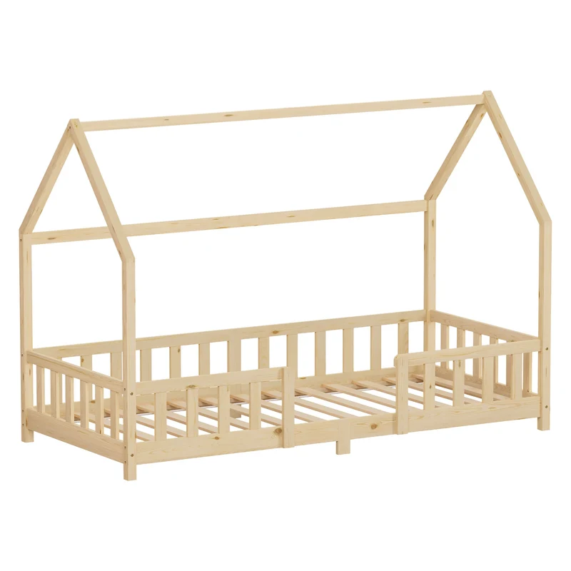 ML-Design | Kinderbett mit Dach, Rausfallschutz und Lattenrost, mit/ohne Matratze, aus Kiefernholz, Hausbett, Holzbett
