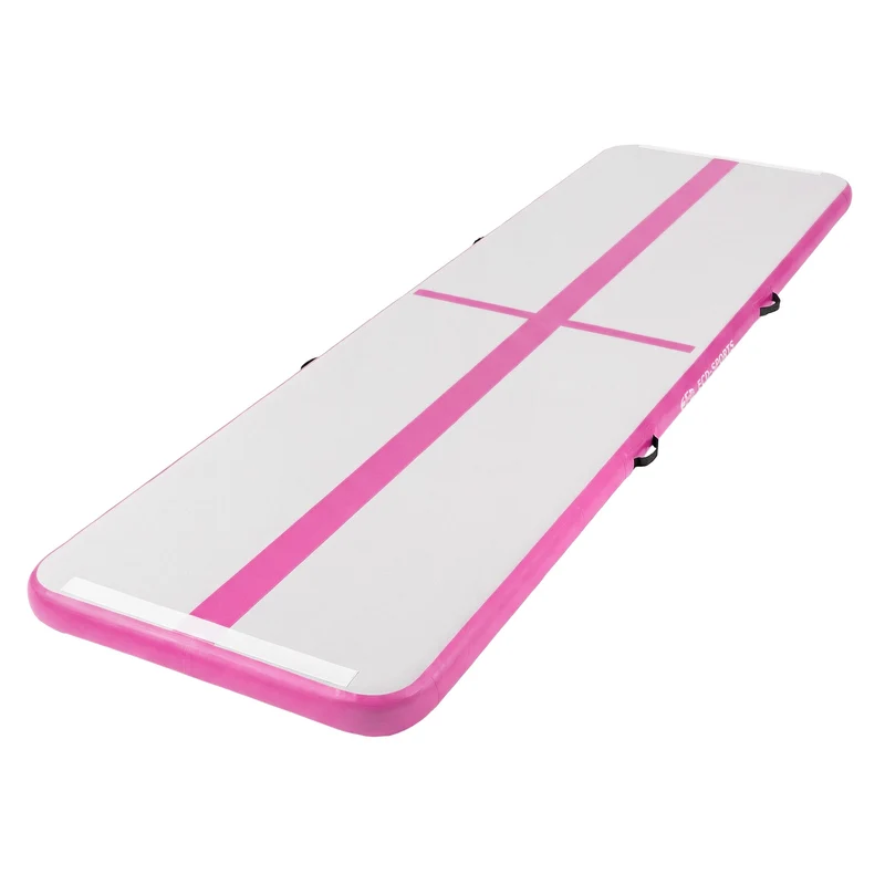 Aufblasbare Gymnastikmatte Turnmatte Airtrack 4m, Rosa, 10cm Dicke, inkl. Tragetasche & elektr. Luftpumpe