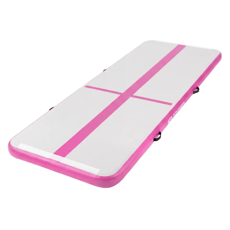 Aufblasbare Gymnastikmatte Turnmatte Airtrack 3m, Rosa, 10cm Dicke, inkl. Tragetasche & elektr. Luftpumpe
