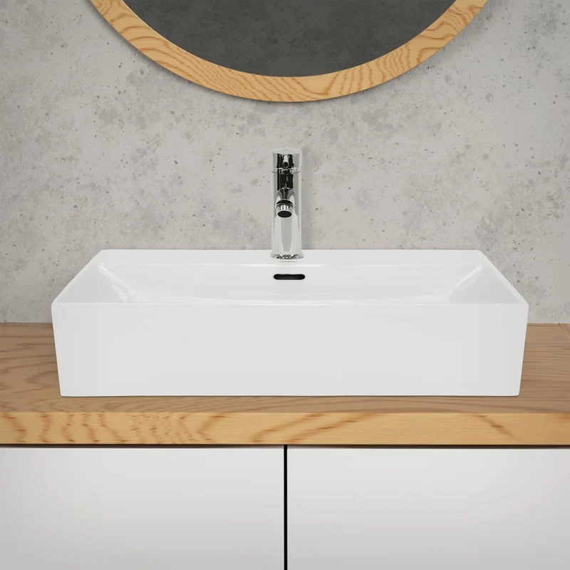 LuxeBath | Waschbecken Eckig mit Überlauf aus Keramik Waschplatz Handwaschbecken für das Badezimmer
