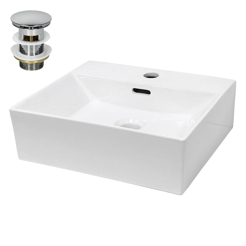 LuxeBath | Waschbecken Eckig mit Überlauf aus Keramik Waschplatz Handwaschbecken für das Badezimmer