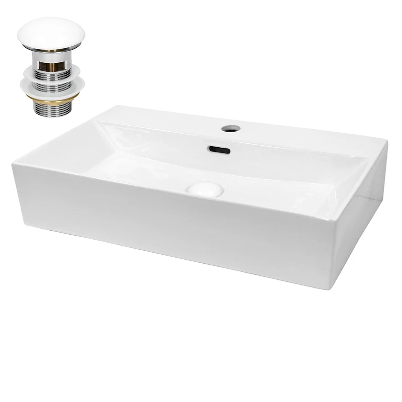 LuxeBath | Waschbecken Eckig mit Überlauf aus Keramik Waschplatz Handwaschbecken für das Badezimmer