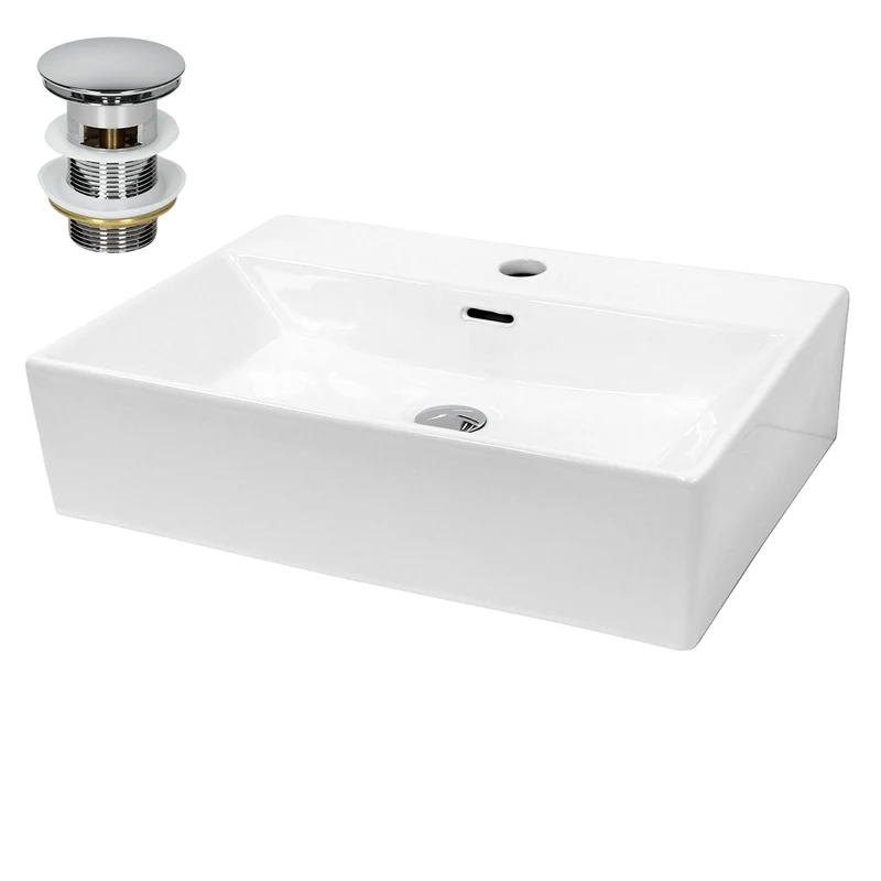 LuxeBath | Waschbecken Eckig mit Überlauf aus Keramik Waschplatz Handwaschbecken für das Badezimmer