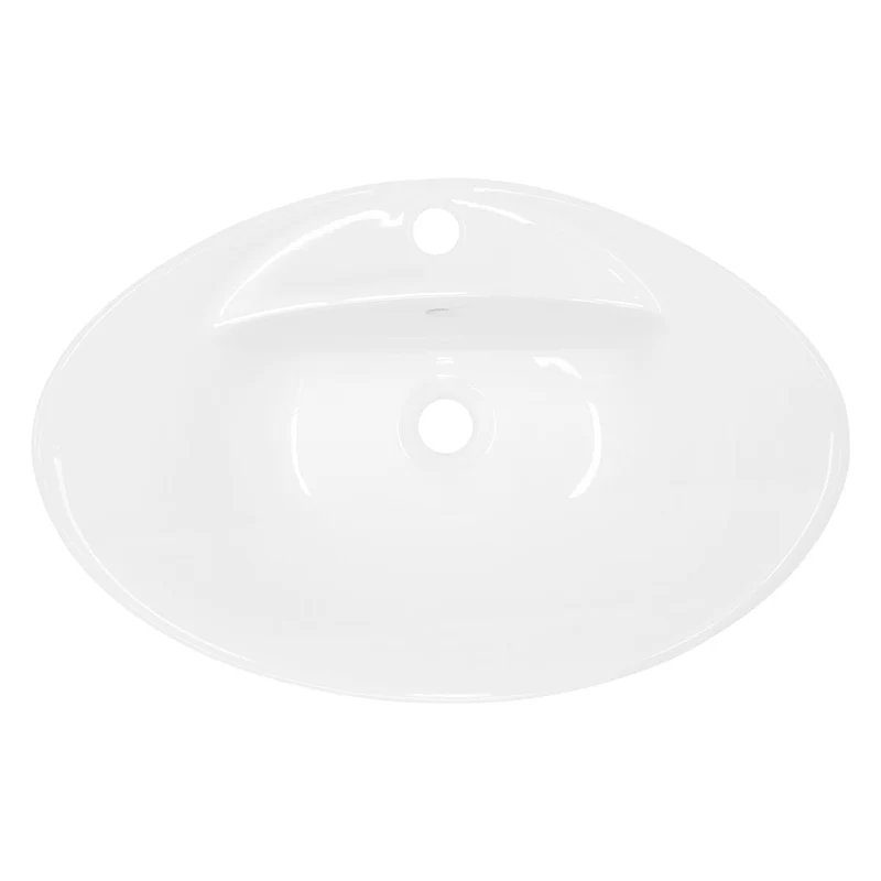 LuxeBath | Waschbecken Oval mit Überlauf 590x395x205 mm aus Keramik Waschplatz Handwaschbecken für das Badezimmer
