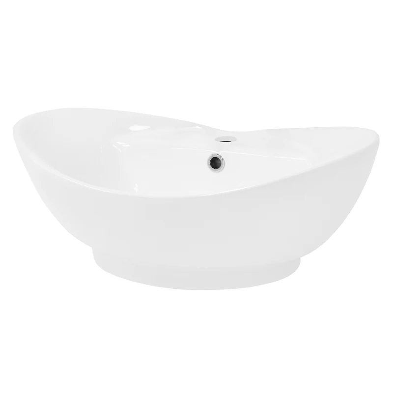 Waschbecken Oval mit Überlauf 59x39,5x20,5 cm Weiß aus Keramik LuxeBath
