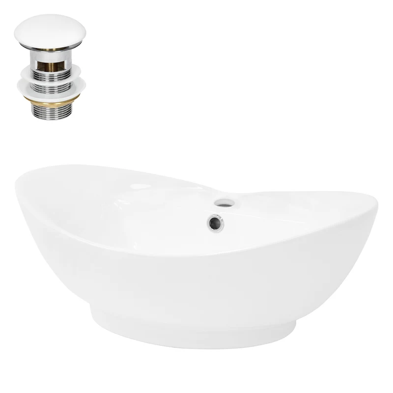 Waschbecken inkl. Ablaufgarnitur Weiß mit Überlauf 59x39,5x20,5 cm Weiß aus Keramik LuxeBath