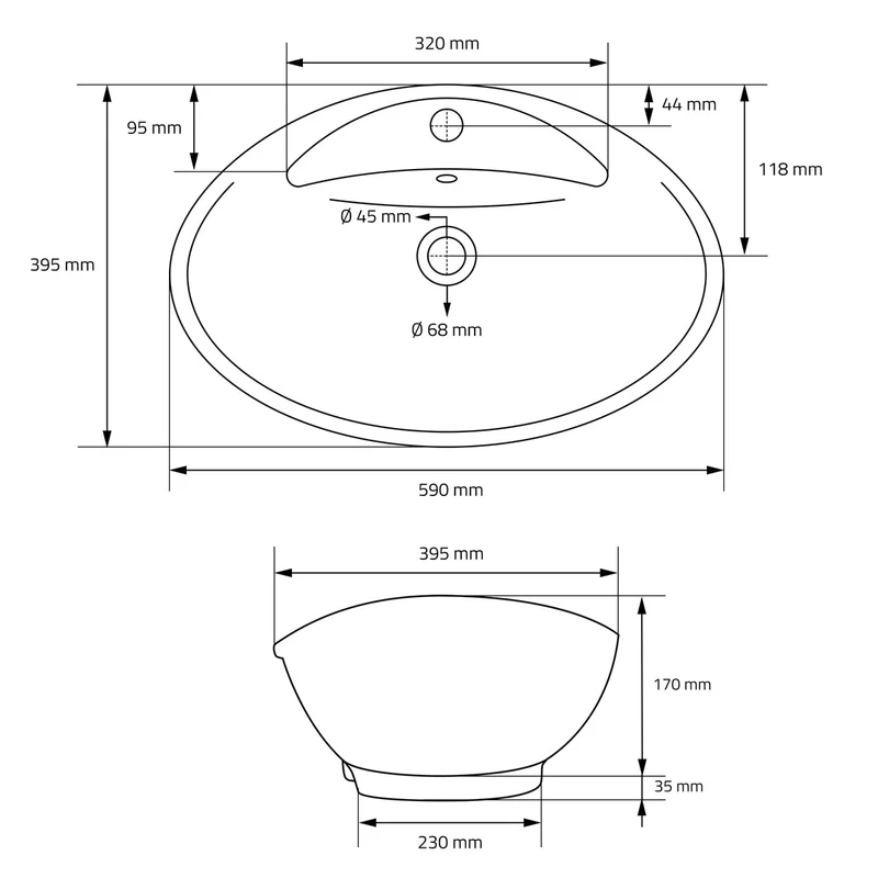 LuxeBath | Waschbecken Oval mit Überlauf 590x395x205 mm aus Keramik Waschplatz Handwaschbecken für das Badezimmer