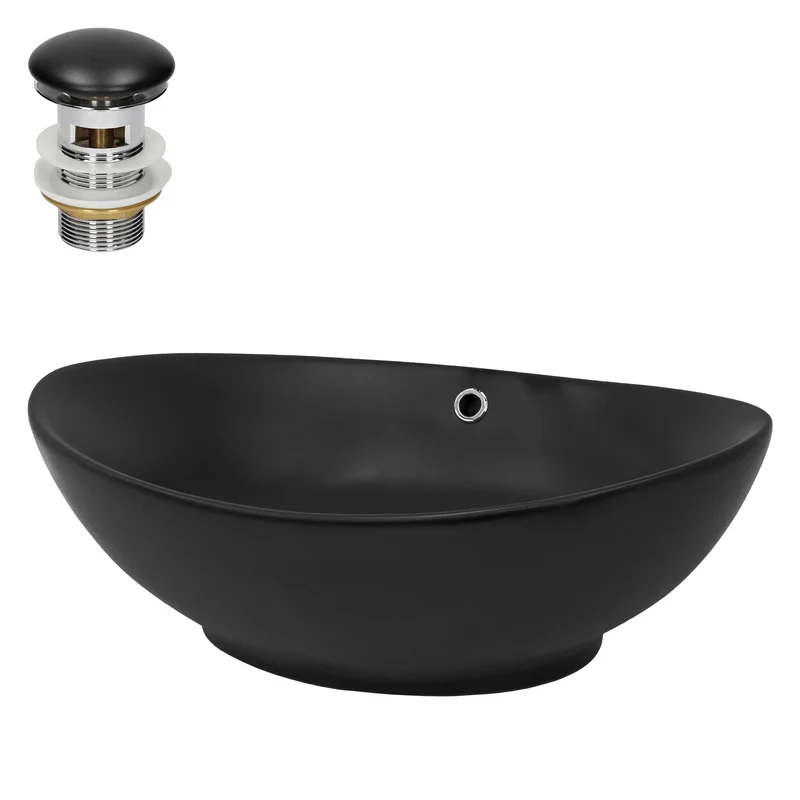 LuxeBath | Waschbecken Oval mit Überlauf aus Keramik Waschplatz Handwaschbecken für das Badezimmer