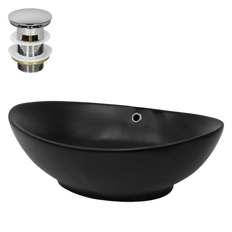 LuxeBath | Waschbecken Oval mit Überlauf aus Keramik Waschplatz Handwaschbecken für das Badezimmer