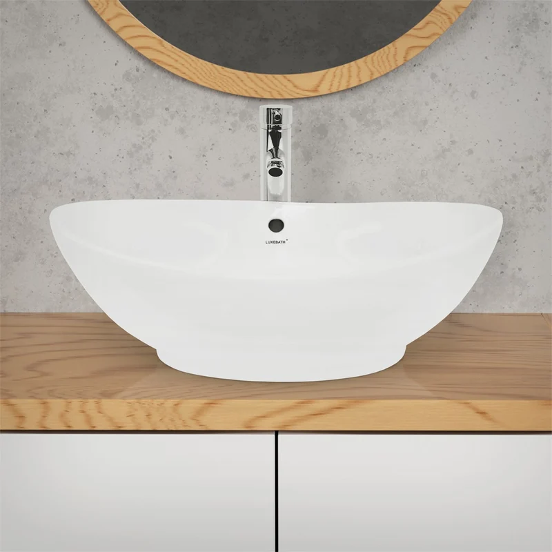 LuxeBath | Waschbecken Oval mit Überlauf aus Keramik Waschplatz Handwaschbecken für das Badezimmer