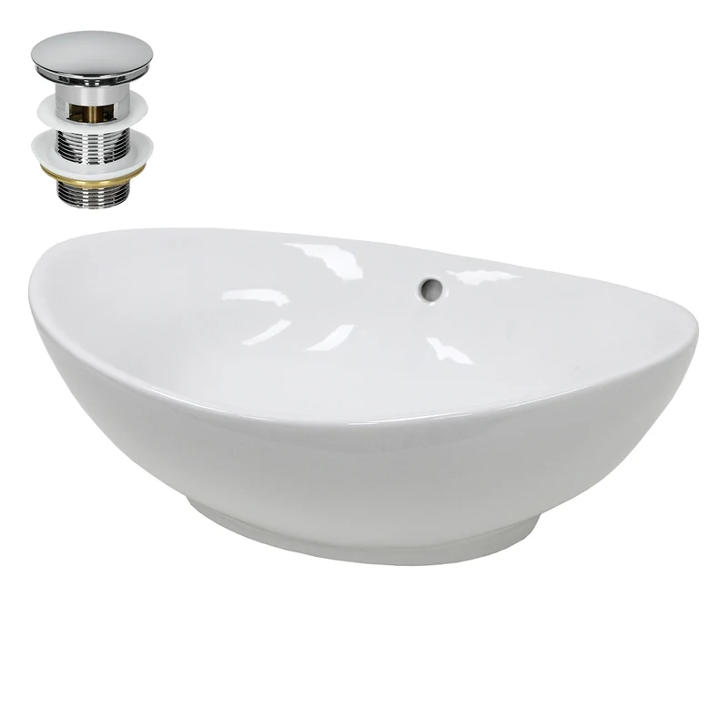 LuxeBath | Waschbecken Oval mit Überlauf aus Keramik Waschplatz Handwaschbecken für das Badezimmer