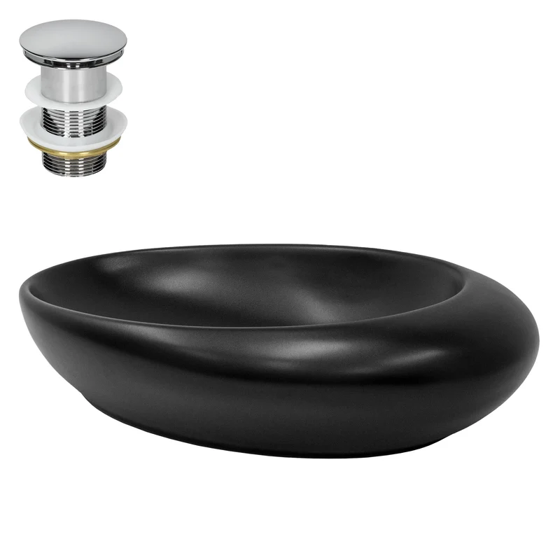 LuxeBath | Waschbecken Oval ohne Überlauf 585x375x145 mm aus Keramik Waschplatz Handwaschbecken für das Badezimmer