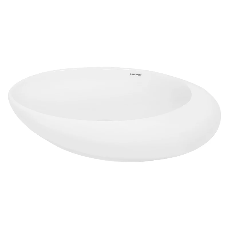 Waschbecken Oval ohne Überlauf 58,5x37,5x14,5 cm Weiß aus Keramik LuxeBath