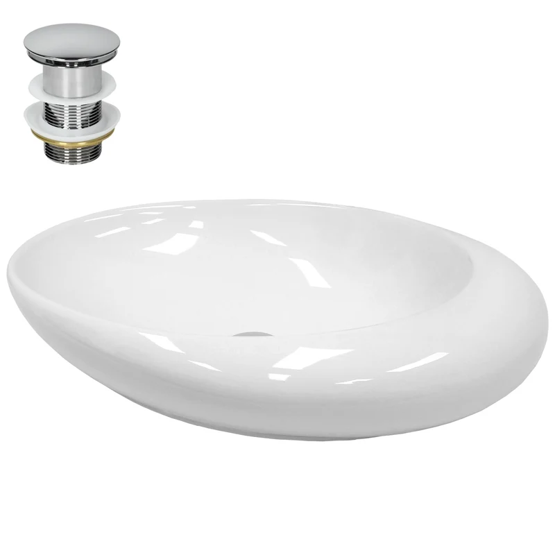 LuxeBath | Waschbecken Oval ohne Überlauf 585x375x145 mm aus Keramik Waschplatz Handwaschbecken für das Badezimmer