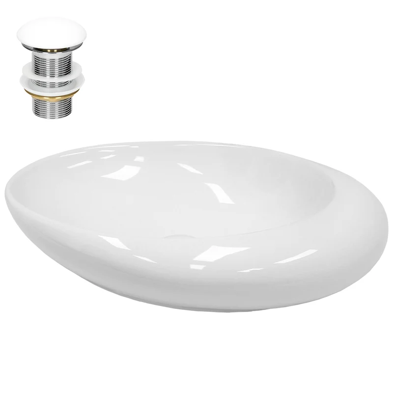LuxeBath | Waschbecken Oval ohne Überlauf 585x375x145 mm aus Keramik Waschplatz Handwaschbecken für das Badezimmer