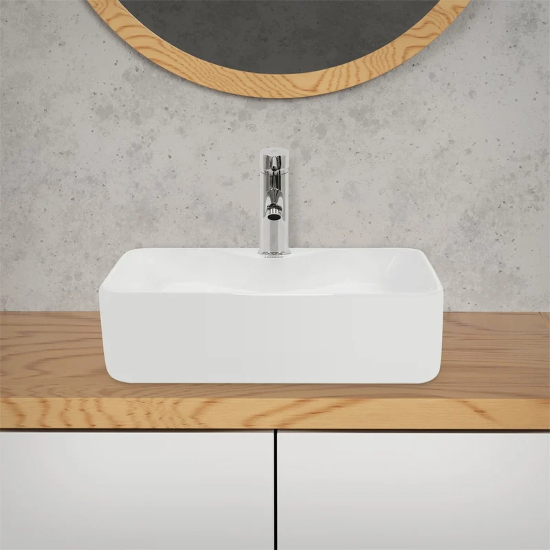 LuxeBath | Waschbecken Quadratisch ohne Überlauf 480x380x140 mm aus Keramik Waschplatz Handwaschbecken für das Badezimmer