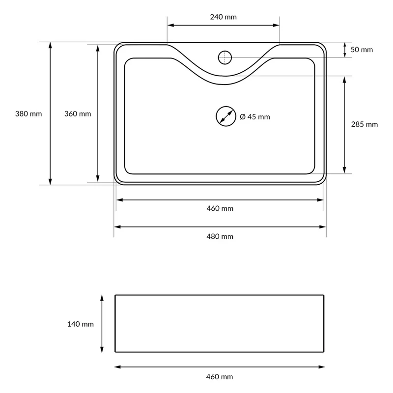 LuxeBath | Waschbecken Quadratisch ohne Überlauf 480x380x140 mm aus Keramik Waschplatz Handwaschbecken für das Badezimmer