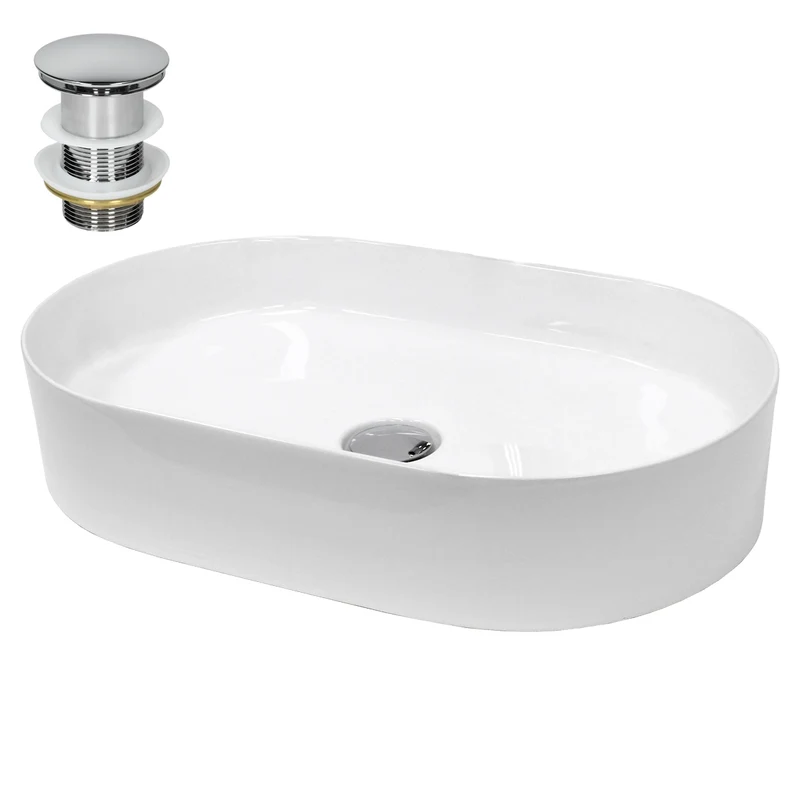 LuxeBath | Waschbecken Oval ohne Überlauf 605x380x125 mm aus Keramik Waschplatz Handwaschbecken für das Badezimmer