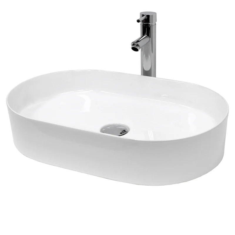 LuxeBath | Waschbecken Oval ohne Überlauf 605x380x125 mm aus Keramik Waschplatz Handwaschbecken für das Badezimmer