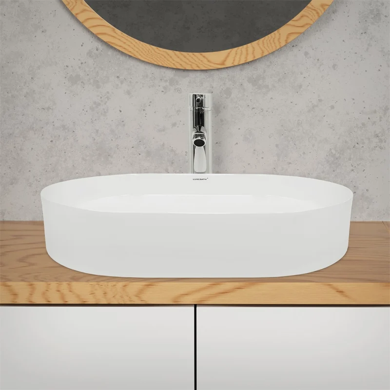 LuxeBath | Waschbecken Oval ohne Überlauf 605x380x125 mm aus Keramik Waschplatz Handwaschbecken für das Badezimmer
