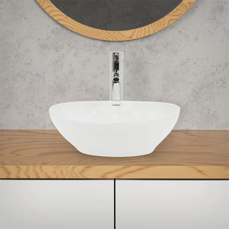 LuxeBath | Waschbecken Oval ohne Überlauf aus Keramik Waschplatz Handwaschbecken für das Badezimmer