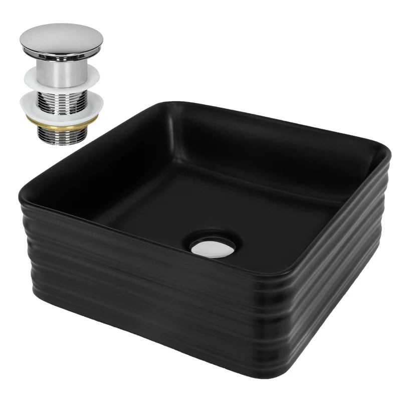 LuxeBath | Waschbecken Quadratisch ohne Überlauf 390x390x150 mm aus Keramik Waschplatz Handwaschbecken für das Badezimmer