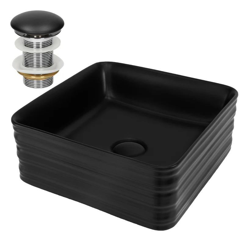LuxeBath | Waschbecken Quadratisch ohne Überlauf 390x390x150 mm aus Keramik Waschplatz Handwaschbecken für das Badezimmer