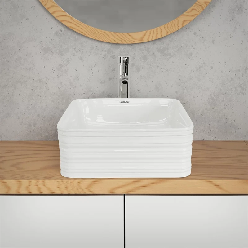 LuxeBath | Waschbecken Quadratisch ohne Überlauf 390x390x150 mm aus Keramik Waschplatz Handwaschbecken für das Badezimmer
